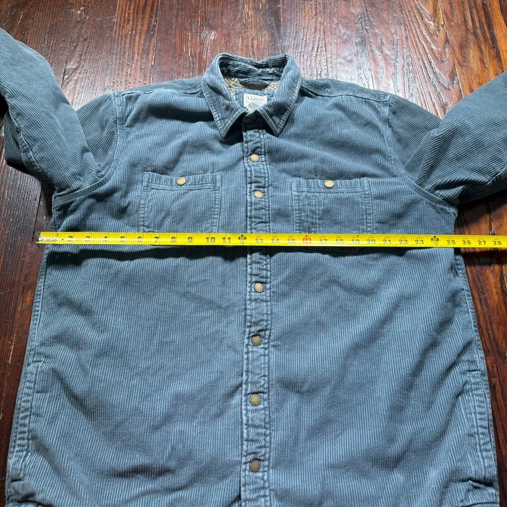 LL Bean‎ Corduroy Shacket Mens LT Blue Gray Sherpa Lined Shirt Jacket 512342
